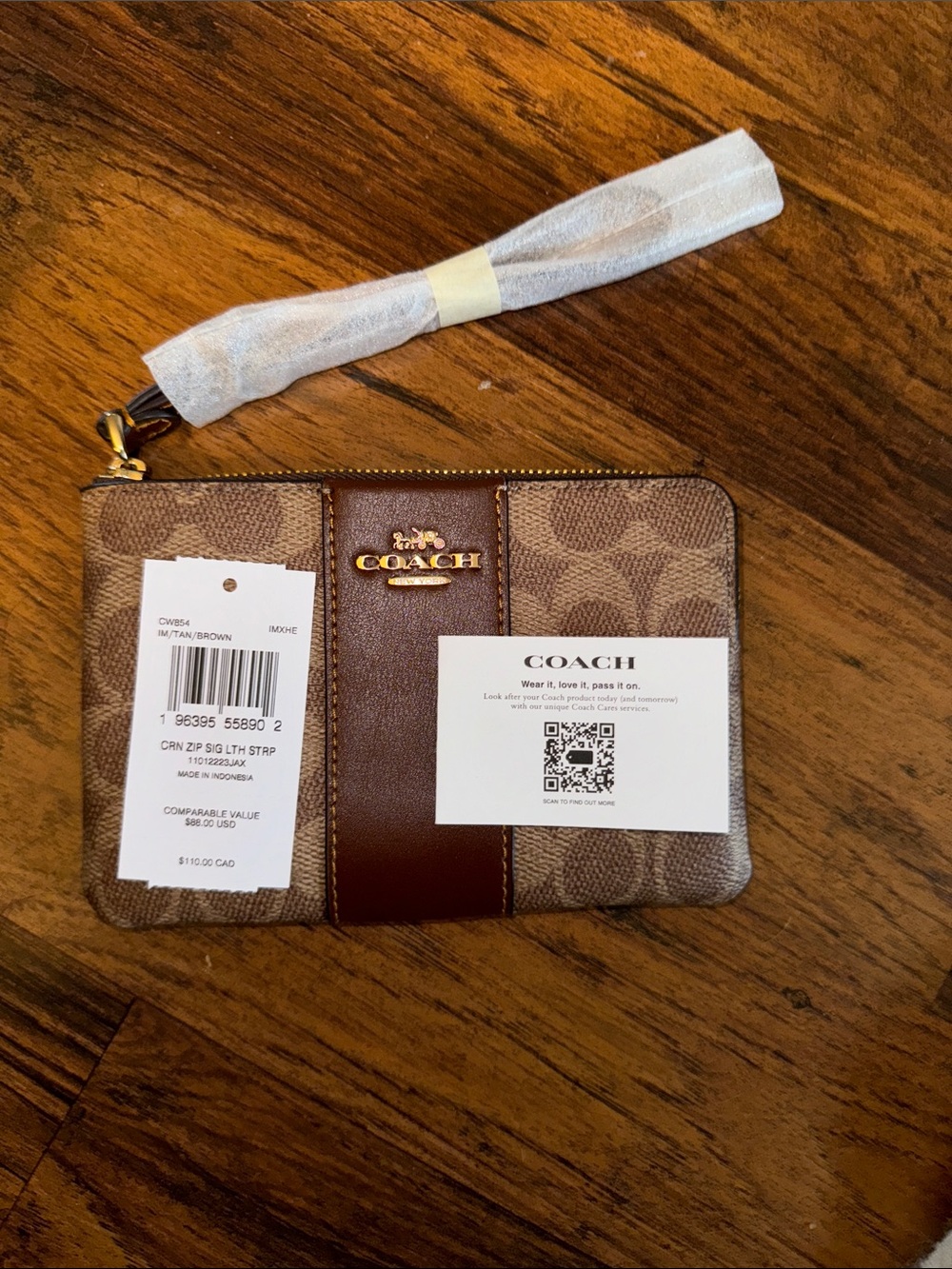 Coach Tan and Brown Signature Canvas Zip Wristlet